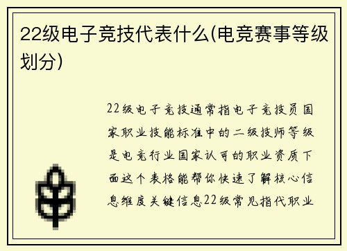 22级电子竞技代表什么(电竞赛事等级划分)